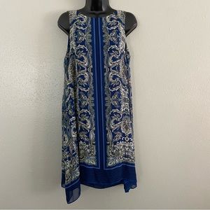 Max Studio Blue Paisley Flowy Lined Sleeveless Trapeze Shift Dress Size M